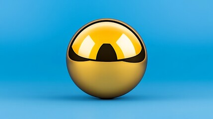 Poster - Shiny Golden Sphere on Bright Blue Background with Reflection Effects