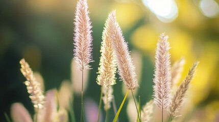 Wall Mural - Pampas grass swaying gently in the warm sunlight of an afternoon. Generative AI