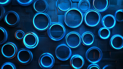 Poster - Modern blue neon brick texture design for digital background and wall art