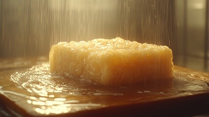 Wall Mural - Rinsing tofu block, kitchen, sunlight, water