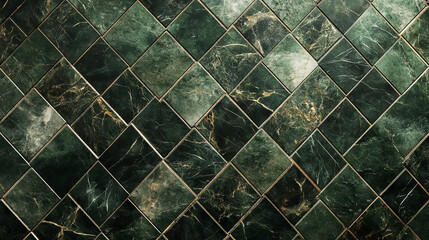 Poster - Elegant green marble and pine diamond tile design for home decor