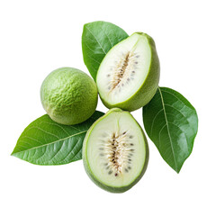 Wall Mural - Fresh guava fruit with a green leaf displayed on a clean transparent background highlighting its natural beauty, Guava fruit with leaf on transparent background