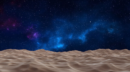 Poster - Cosmic landscape desert terrain digital art night sky wide view surreal universe