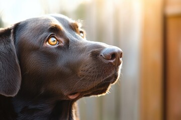 Aufkleber - Beautiful black labrador gazes thoughtfully during a sunny afternoon in a serene outdoor setting. Generative AI