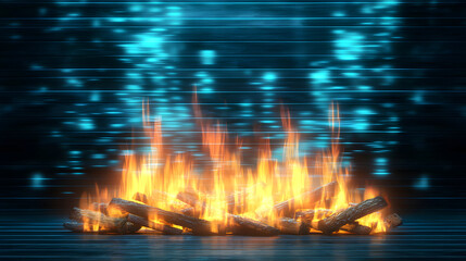 Poster - Flames dance vividly abstract background digital art nightscape close-up visual energy