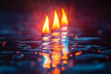 Poster - Flame and water interaction creates stunning visual effects in a dark setting