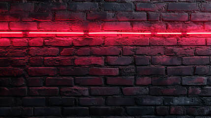 Poster - Red neon stripes on rough brick wall texture for urban art and design