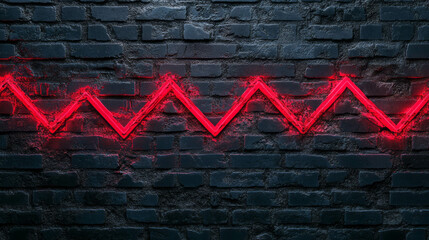 Poster - Dark brick texture with red neon zigzag pattern for urban design and decoration