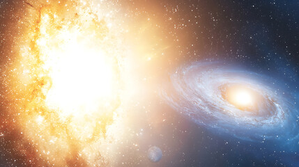 celestial explosion and spiral galaxy outer space digital artwork cosmic environment high-contrast v