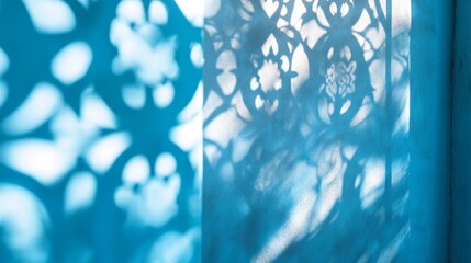 Poster - Shadows gracefully intertwine with a soft light blue background, revealing intricate patterns and forms that evoke a sense of calm and whimsy in the atmosphere.
