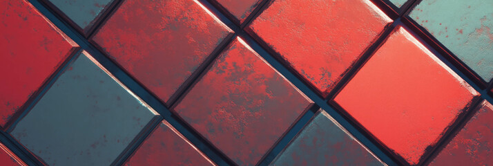 Poster - Geometric pattern of ruby and sapphire textured wall tile design for interior decor