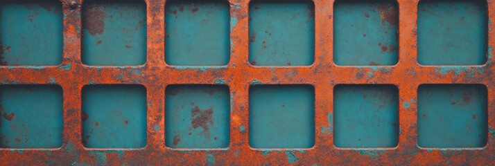 Poster - Rustic metal grid on cracked concrete surface design for industrial decor