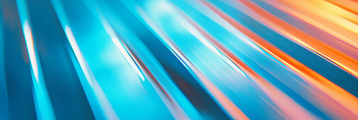 Poster - Abstract metallic texture with sharp vertical ribs in vibrant blue and orange hues for contemporary design