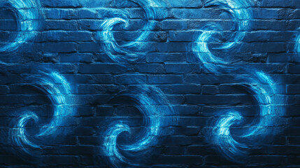 Poster - Artistic blue swirl patterns on weathered brick wall texture