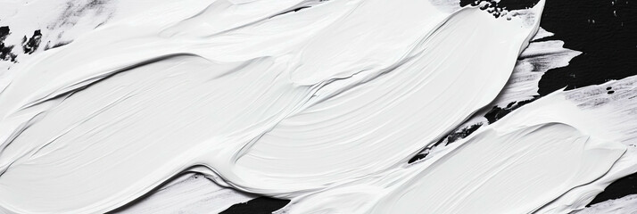 Poster - Abstract texture of white paint strokes on black background for artistic design