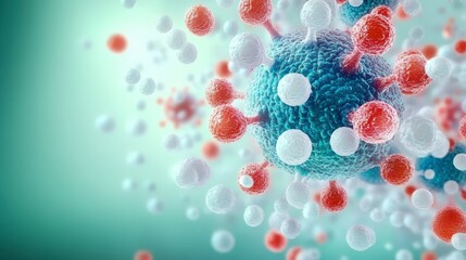 Poster - Colorful molecular structure with various atoms and particles, creating a dynamic, scientific visual representation of biology and chemistry.