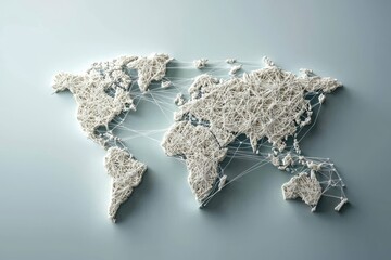 Poster - the concept of global business is represented through a world map with interconnected points and lin