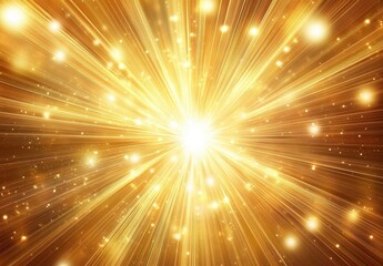 Poster - Bright golden rays radiate from a central light source, creating a dynamic burst effect with sparkling particles in a vivid, energetic atmosphere.