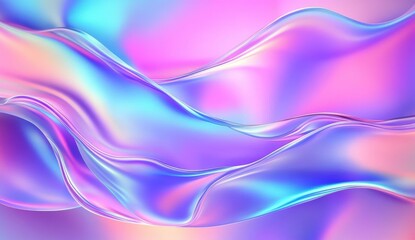 Poster - Flowing waves of iridescent colors blend seamlessly, creating a dreamy and vibrant abstract background.