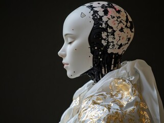 Poster - A 3D illustration showcases a woman as a fashionable android cyborg