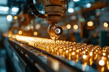 Poster - The manufacturing process at a factory or workshop utilizes a high technology and precision robot grip with an automated vision inspection camera to check or measure products or workpieces on a table