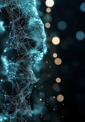 Poster - A plexus composed of lines, dots, and light beams, complete with light points, serves as an abstract representation of technology, science, and engineering, utilizing depth of field settings in a 3D
