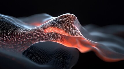 Poster - Interconnected polygons set against a geometric backdrop, with cybernetic particles forming a network connection in a 3D rendered environment