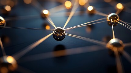 Poster - The background of an abstract polygonal space with connecting dots and lines, rendered in 3D