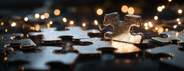Poster - Interconnected glowing puzzle pieces form a digital network, underscoring the importance of connectivity, technology, and problem-solving