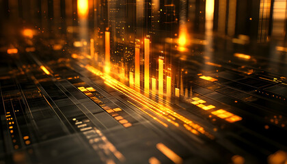 Poster - Futuristic city data stream; digital visualization of urban information flowing; for background graphic design, presentation slide