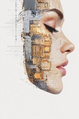 Aufkleber - The image of a woman's face is generated by a computer and has a futuristic, colorful, and bright look, representing a digital avatar