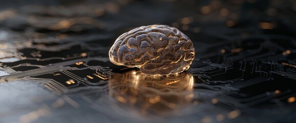 Poster - the human brain set against a technological backdrop symbolizes the intersection of stock markets an