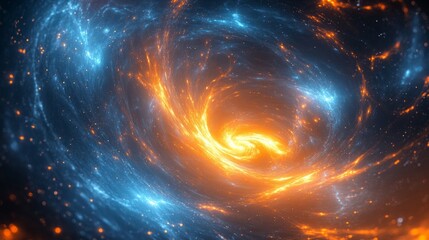 abstract swirling nebula of electric blues and fiery oranges, cosmic and dynamic, vast and energetic