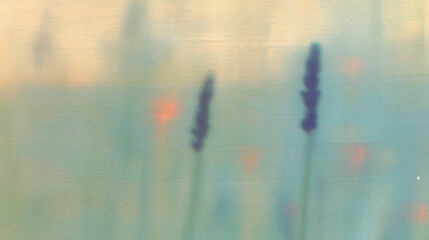 Poster - Abstract blurred nature background with soft pastel colors and plant silhouettes