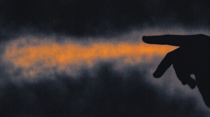 Poster - Silhouette of hand with light beam in dark atmospheric background
