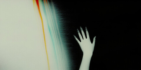 Poster - Mystical hand reaching into darkness with colorful light streaks