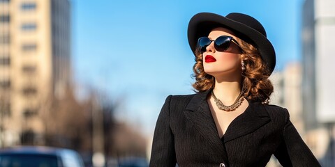 Wall Mural - modern woman wearing 1940s fashion