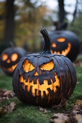Aufkleber - Carved halloween pumpkin glowing on the ground