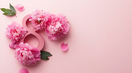 a lovely array of flowers forms the figure eight on a soft pink background, marking a special occasi