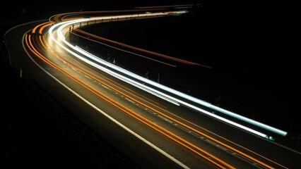 Wall Mural - orange car lights at night. long exposure