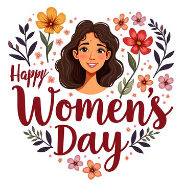 International happy womens day flower background with face  isolated on a transparent background png