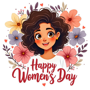 International happy womens day flower background with face  isolated on a transparent background png
