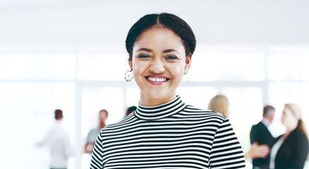 Aufkleber - Professional, happy and portrait of business woman in office with pride, confidence and smile for job. Corporate, ambition and person for consultant career, finance agency and opportunity at company