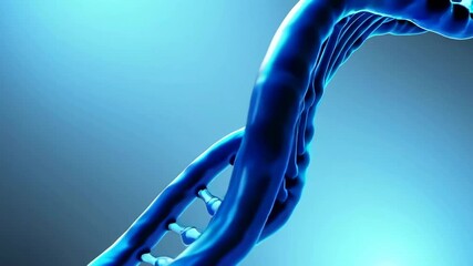 Poster - Rotating double helix model spinning slowly against gradient blue background, revealing intricate genetic structure and scientific complexity of molecular biology