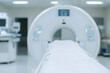 © A2Z AI  - Medical CT Scanner in hospital, MRI machine, white, modern, diagnostics and imaging. Technology in healthcare, medicine, clinic, equipment, analysis.