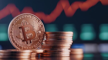 Poster - Stacked Coins with Rising Financial Chart Displaying Growth Trends