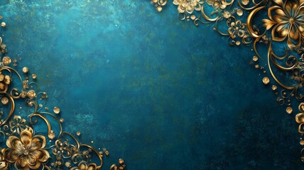 Aufkleber - Intricate golden ornaments and delicate floral designs beautifully frame a rich turquoise backdrop, evoking a sense of calm and elegance, perfect for cultural celebrations.