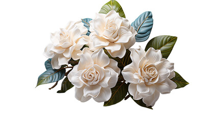 Wall Mural - creamy white gardenias elegant floral arrangement, soft petals for plant displays, isolated on trans