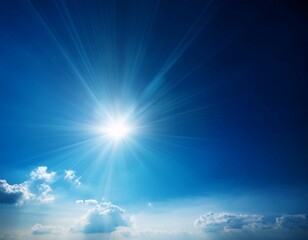 bright sunlight shining in dark blue sky with lens flares