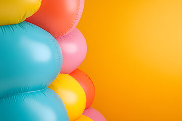 Aufkleber - A vibrant cluster of colorful, inflated orbs cascade against a bright, sunny-hued background, offering a playful and visually engaging display.